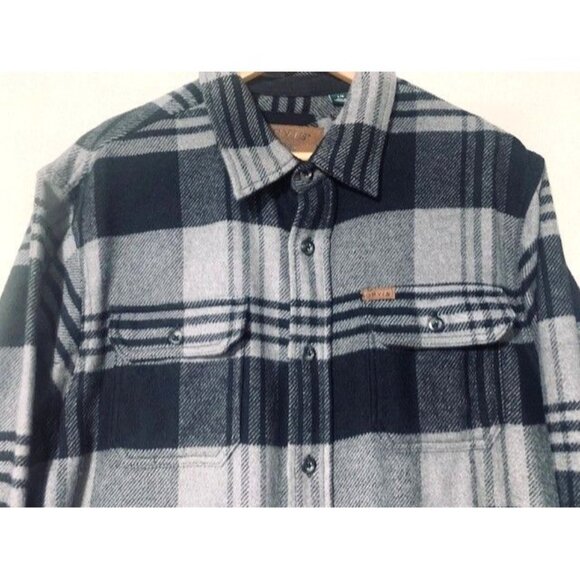 Orvis Men's Large Black & Gray Heavy Plaid Button-Up Flannel Shacket - Picture 2 of 10